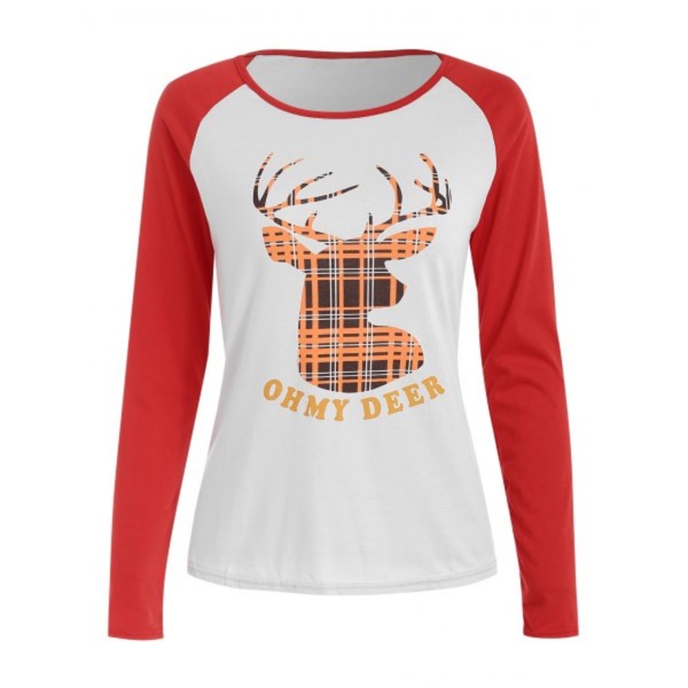 Christmas Long Sleeve Deer Pattern T-Shirt (XL)